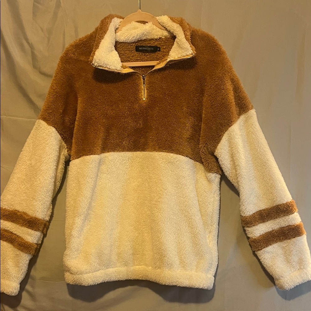 Wonder Nation Tan and Cream Zip-Up Sweater